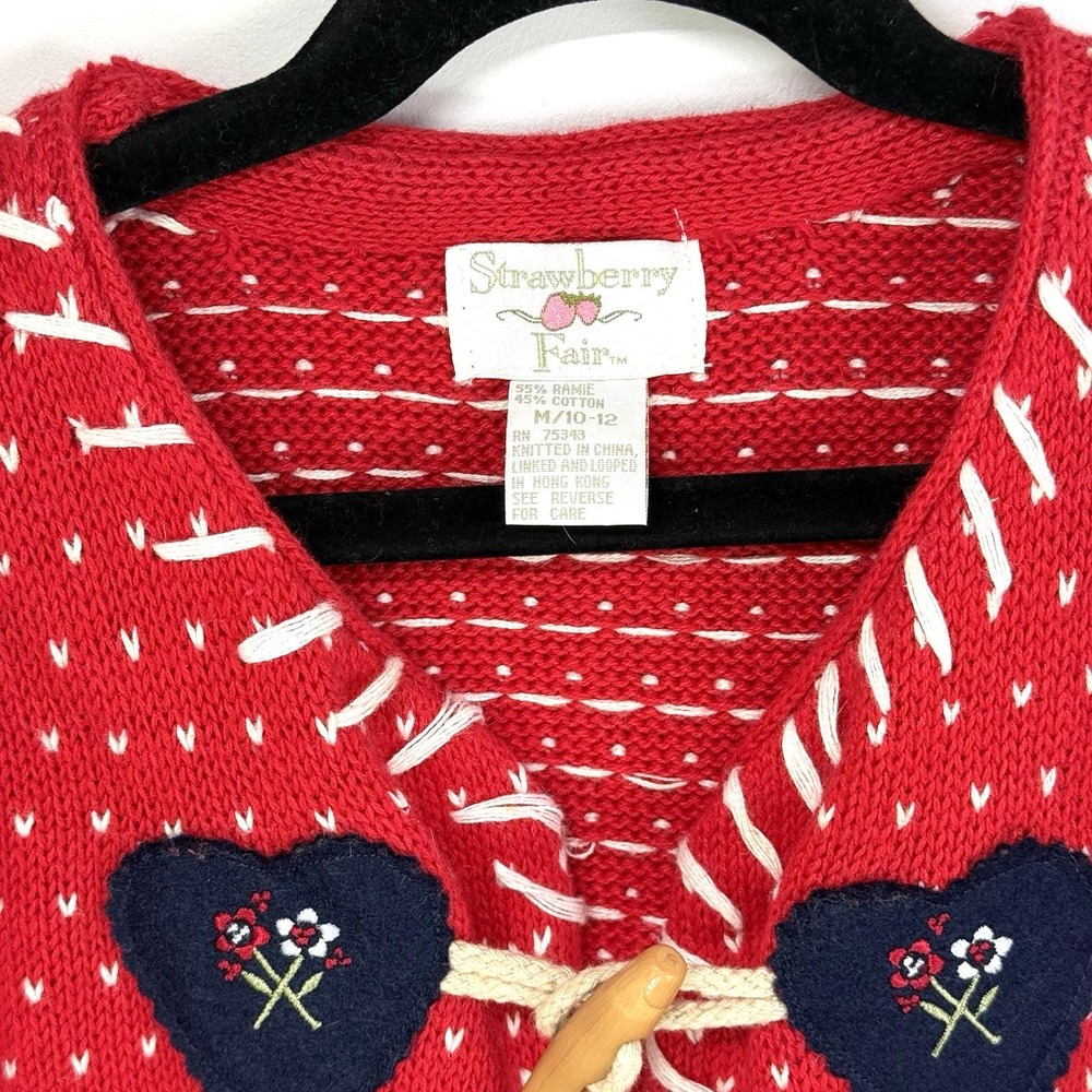 Vintage Strawberry Fair Red/Blue/White‎ Knit Girls Cardigan Size 10/12 - Picture 3 of 8